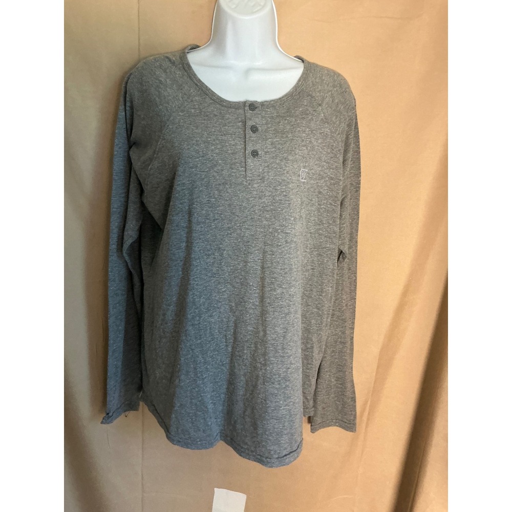 Barbell Brigade Henley Shirt Mens Large Gray Excellent Long Sleeve Raglan Top
